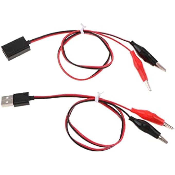 rayihni ALLIGATOR CLIPS TO USB MALE + FEMALE TEST ADAPTER CABLE 53CM PACK OF 2 PORTABLE ELECTRIC CIRCUIT TESTER - Image 2