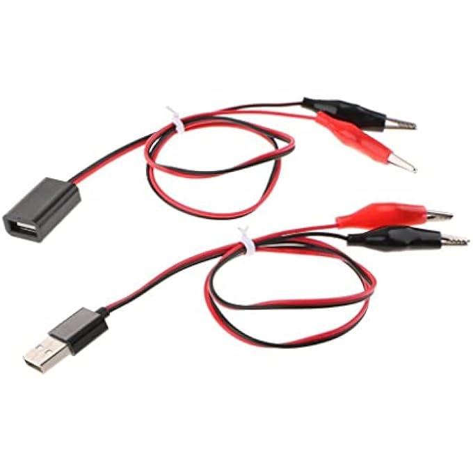 rayihni ALLIGATOR CLIPS TO USB MALE + FEMALE TEST ADAPTER CABLE 53CM PACK OF 2 PORTABLE ELECTRIC CIRCUIT TESTER - Image 1