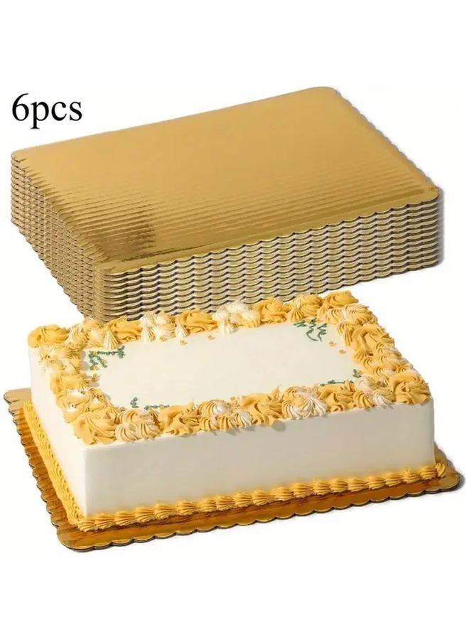 لوح كرتون مقاس 14 × 10 بوصة ذهبي لتقديم الكيك، عبوة من 6 قطع، مقاوم للزيوت، disposable رفيع مستطيل الشكل - Image 1
