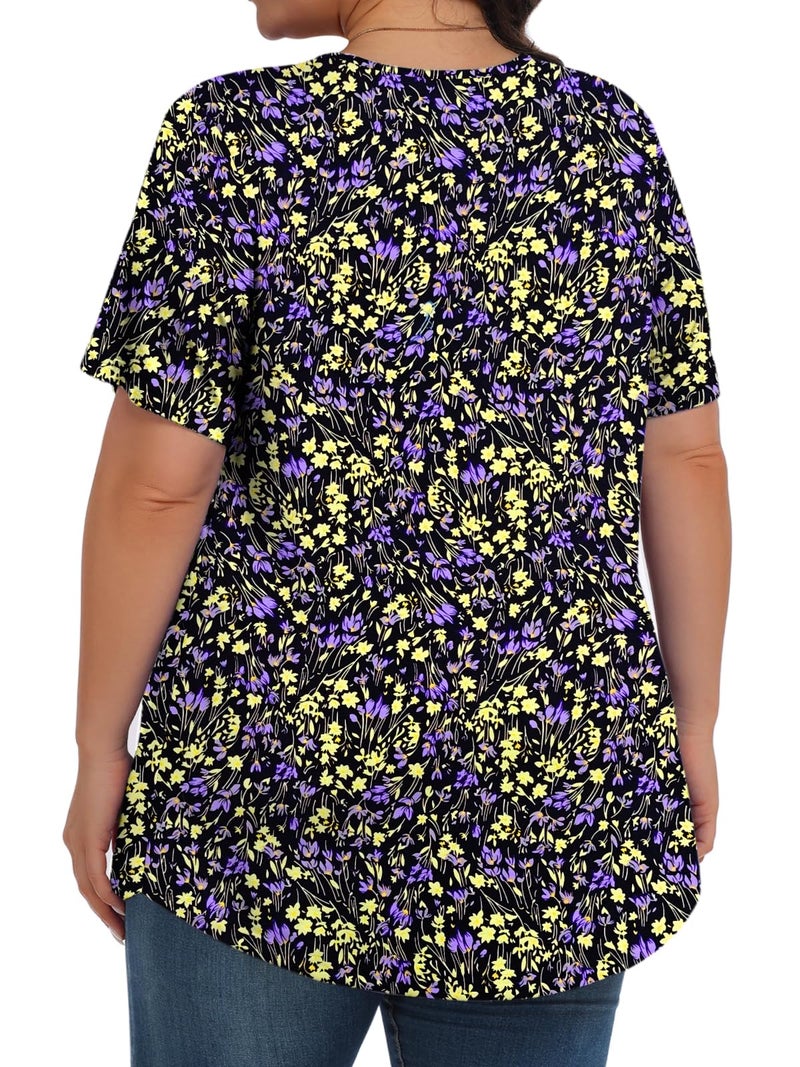 Tencede Womens Plus Size Tops Tunic Short Sleeve Crew Neck Shirts Casual Soft Blouse Golden Grass 3X - Image 4