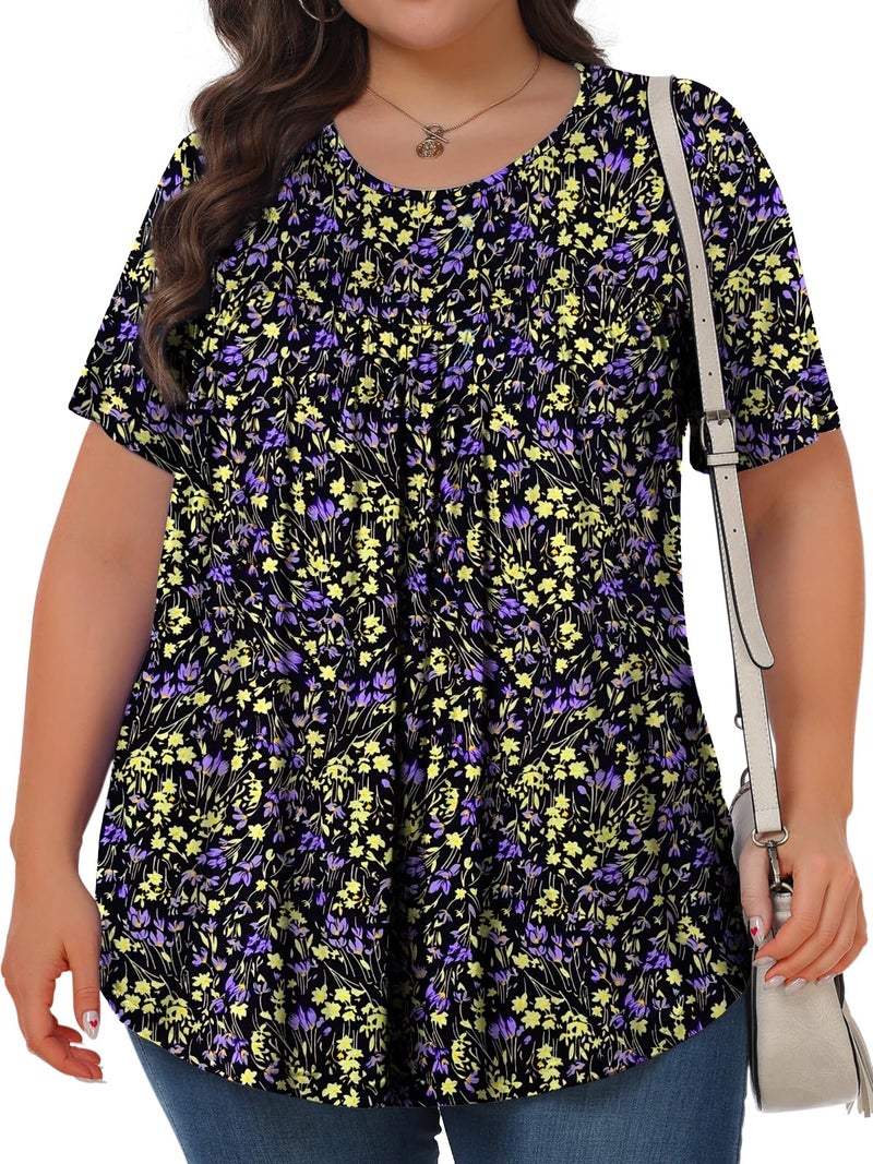 Tencede Womens Plus Size Tops Tunic Short Sleeve Crew Neck Shirts Casual Soft Blouse Golden Grass 3X - Image 2
