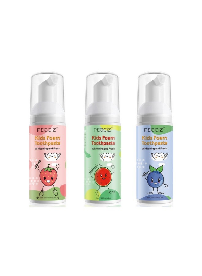 Pegciz Foam Toothpaste Kids With Fruit Flavor, Toddler Foam Toothpaste With Low Fluoride For U Shaped Toothbrush, Foaming Toothpaste And Mouthwash For Dental Care For Children (3 Pack 3 Flavor) - Image 1
