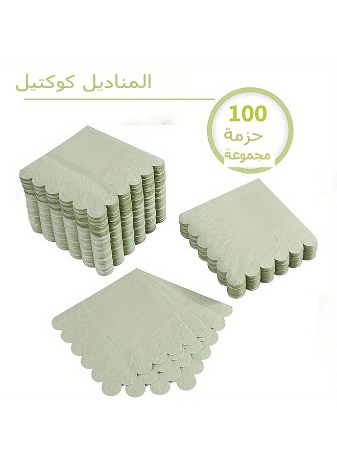 100 عدد المناشف الورقية للحفلة ، المناديل القابلة للتصرف 2 طبقة منديلات الحلوى الحواف المقشورة (10x10 بوصة ، خضراء) مشروبات منديلات الحلوى ورقة حفلات الزفاف والعشاء وحفلات عيد الميلاد والدوش العراسي والأحداث - Image 1