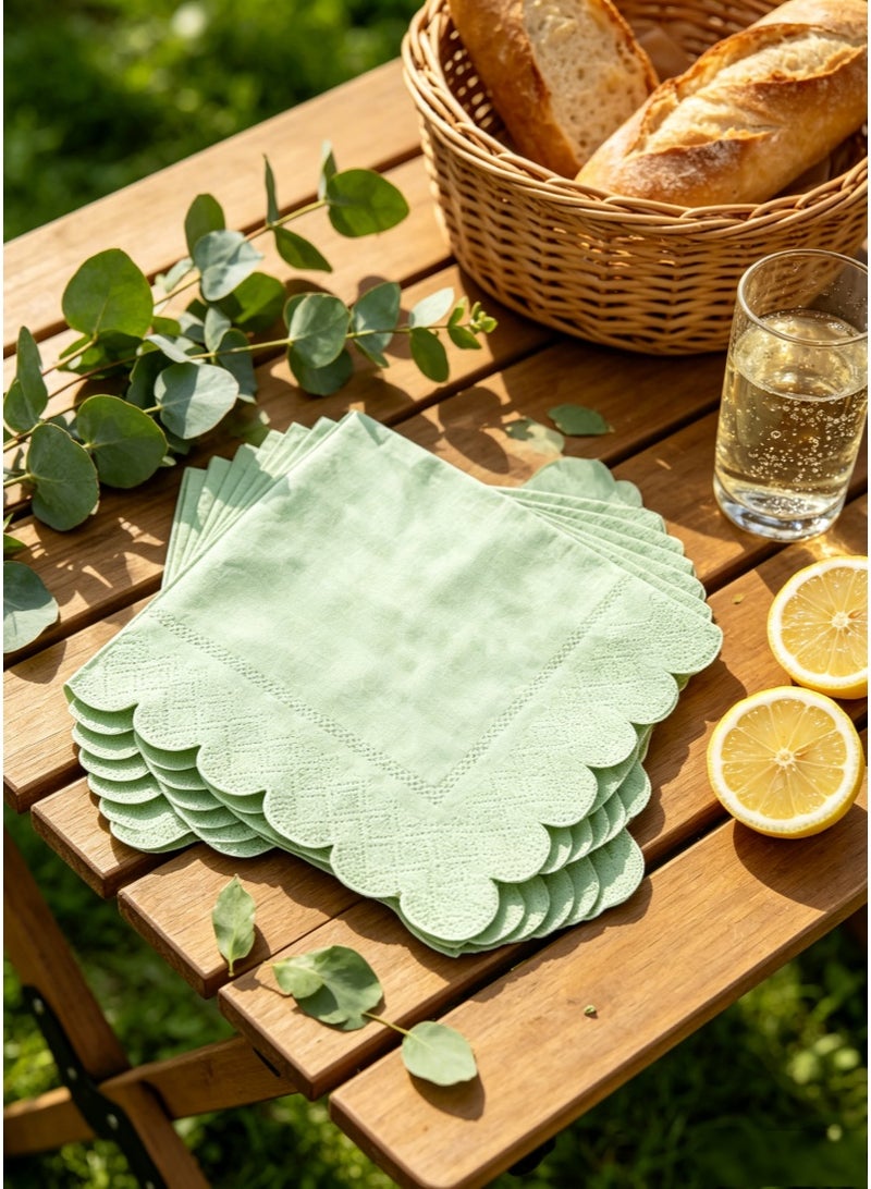 DIKOCO 100 Count Paper Towels for Party, Disposable Napkins 2-Ply Scalloped Edge Dessert Napkins,Napkins Pepar Dining,Napkin for Party(10x10 Inch, Green) Beverage Dessert Napkin Paper for Weddings,Dinner, Birthday Parties, Bridal Showers, events - Image 2