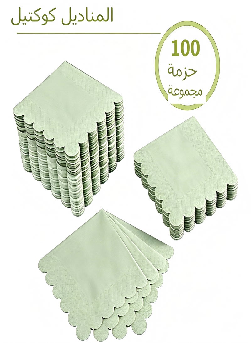 DIKOCO 100 Count Paper Towels for Party, Disposable Napkins 2-Ply Scalloped Edge Dessert Napkins,Napkins Pepar Dining,Napkin for Party(10x10 Inch, Green) Beverage Dessert Napkin Paper for Weddings,Dinner, Birthday Parties, Bridal Showers, events - Image 1
