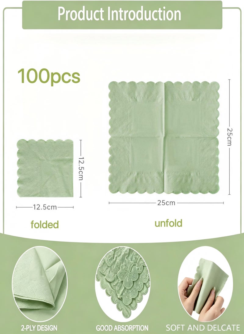 DIKOCO 100 Count Paper Towels for Party, Disposable Napkins 2-Ply Scalloped Edge Dessert Napkins,Napkins Pepar Dining,Napkin for Party(10x10 Inch, Green) Beverage Dessert Napkin Paper for Weddings,Dinner, Birthday Parties, Bridal Showers, events - Image 3