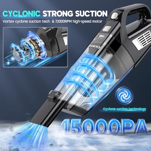 CKIKH Handheld Vacuum Cordless 15000PA Strong Suction Hand Held Car Vacuum Cleaner Portable with MultiNozzles Washable Filter Lightweight Rechargeable Vacuum Cleaner for Home Car Office Pets - Image 3