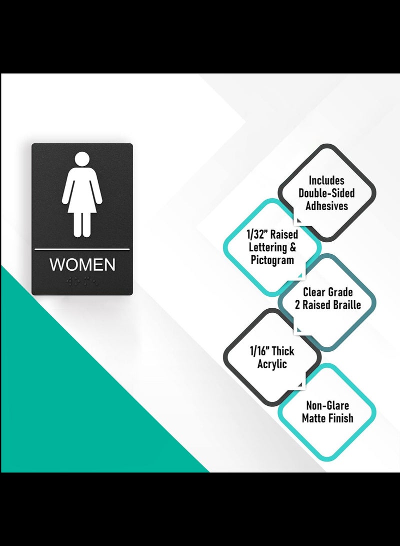 1Pc Restroom Signs, Bathroom Sign For Business  -  Strong Double-Sided Adhesives Included - Apply to Office, Home or Public Door/Wall,Women 6 x 9Inches - Image 2