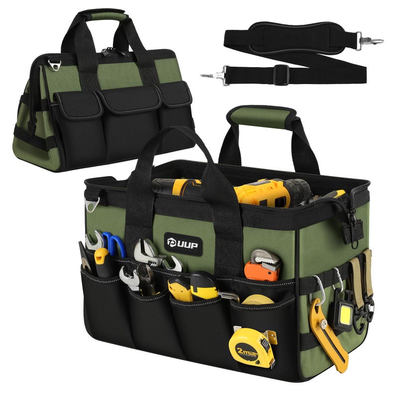 UUP Heavy Duty Tool Bag 15-Inch, 16-Pocket Portable Empty Tool Box Organizer, Big Storage Toolbox Organization, Soft Handle Large Zipper Carrying Toolbag, Father Day Gifts for Him Dad Men, Green - Image 1