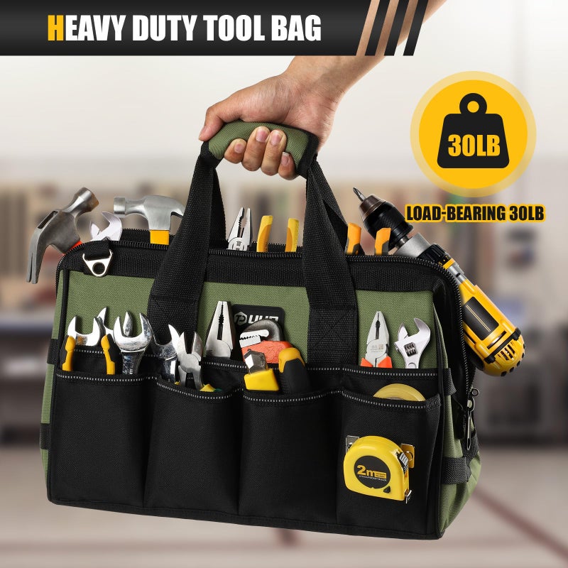 UUP Heavy Duty Tool Bag 15-Inch, 16-Pocket Portable Empty Tool Box Organizer, Big Storage Toolbox Organization, Soft Handle Large Zipper Carrying Toolbag, Father Day Gifts for Him Dad Men, Green - Image 4