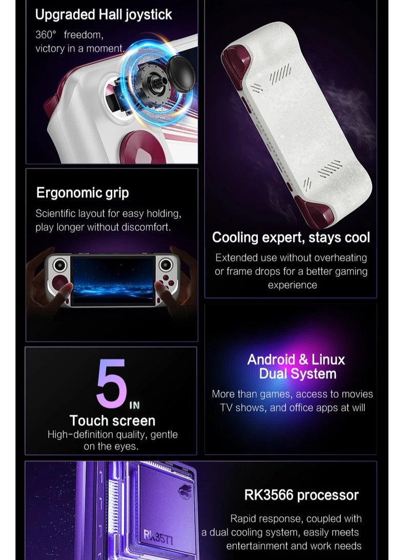 إيفرين جهاز ألعاب محمول E6 Plus ، 128 جيجا بايت RK3566 TV Connect شاشة تعمل باللمس بحجم 5 بوصات نظامي LINUX/Android مزدوج الواي فاي هدايا للأطفال (بنفسجي) - Image 3