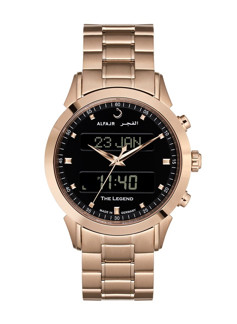 Al Fajr Men's Analog+Digital Round Shape Stainless Steel Wrist Watch WA-30Gold -Black Dial - 40 Mm - Image 1