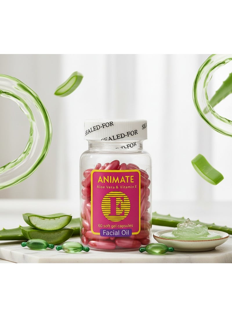 ANIMATE Aloe Vera Vitamin E Facial Oil Capsules - 60 Softgels For Glowing Skin & Hydration - Image 2