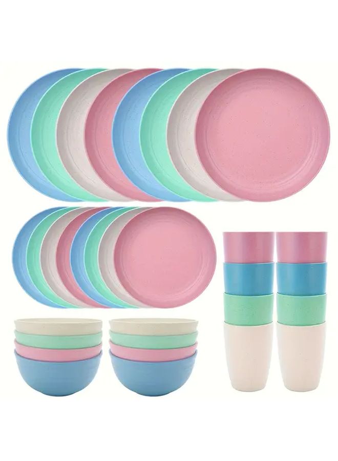 16pcs Macaron Mixed Colors Plastic Dinnerware Set Plates Bowls Cups Serving Dishes - Image 1