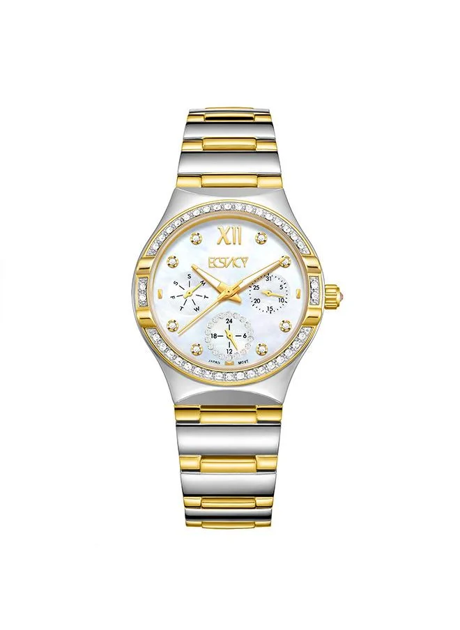 إكستاسي Ecstacy E23608-TBTM Women's Multi Function Display Watch & Stainless Steel Strap Two Tone Gold