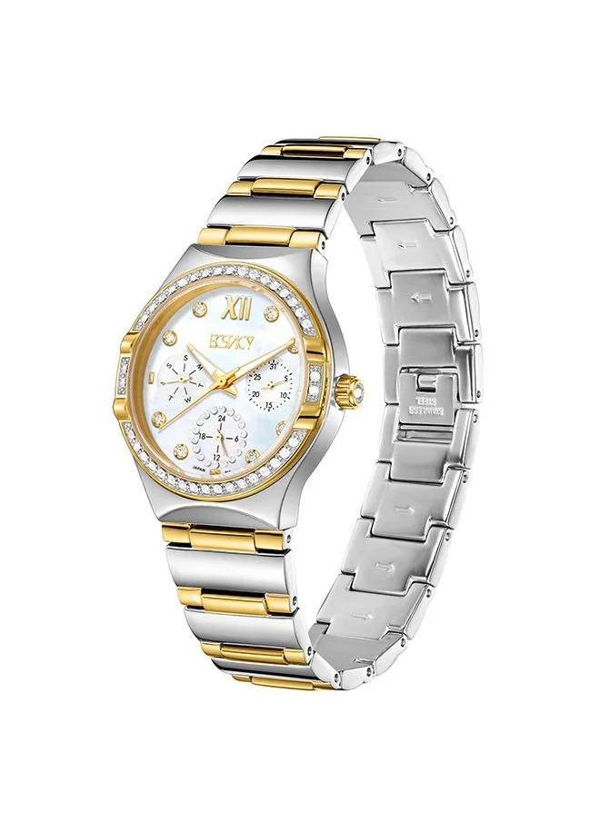 إكستاسي Ecstacy E23608-TBTM Women's Multi Function Display Watch & Stainless Steel Strap Two Tone Gold