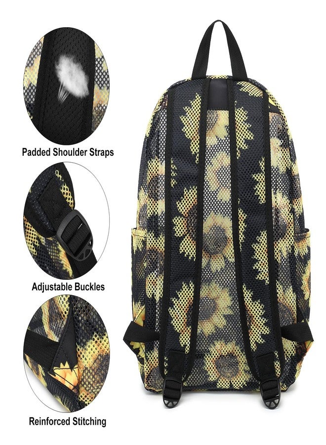 Kouxunt Sunflower Mesh Backpack for Girls Women, See Through Casual School College Student Bookbag - Image 5