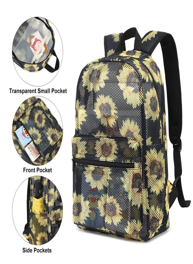 Kouxunt Sunflower Mesh Backpack for Girls Women, See Through Casual School College Student Bookbag - Image 4