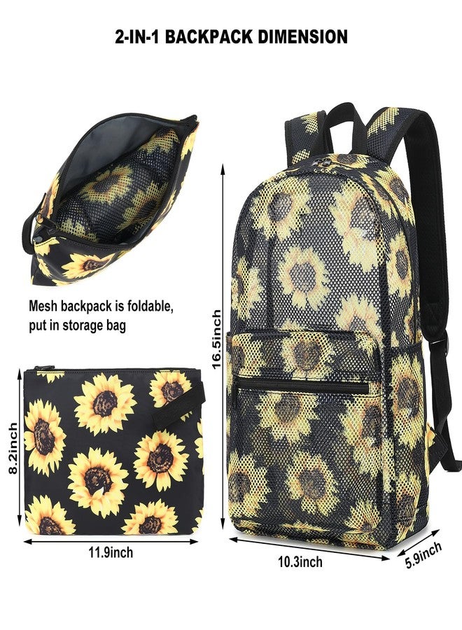 Kouxunt Sunflower Mesh Backpack for Girls Women, See Through Casual School College Student Bookbag - Image 3
