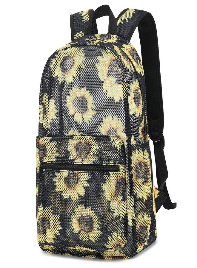 Kouxunt Sunflower Mesh Backpack for Girls Women, See Through Casual School College Student Bookbag - Image 1