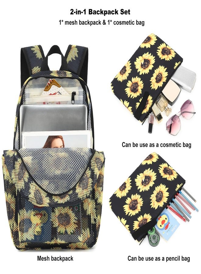 Kouxunt Sunflower Mesh Backpack for Girls Women, See Through Casual School College Student Bookbag - Image 2