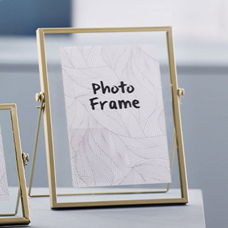 Nordic Geometric Photo Frame 4 Inch Glass Desk Display with Metal Edges for Home Office Decor - Image 3