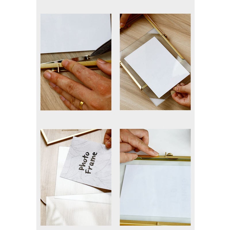 Nordic Geometric Photo Frame 4 Inch Glass Desk Display with Metal Edges for Home Office Decor - Image 4