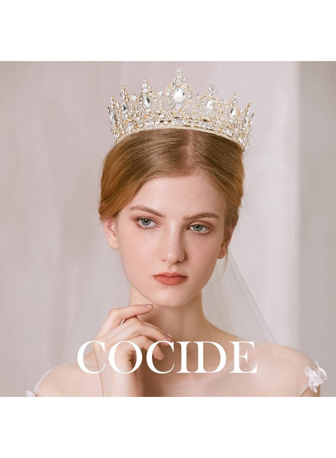 Cocide Queen Crown For Women Crystal Tiara And Crown For Girl Rhinestones Hair Accessories For Wedding Bride Birthday Party Prom Bridal Bridesmaid (Gold) - Image 3