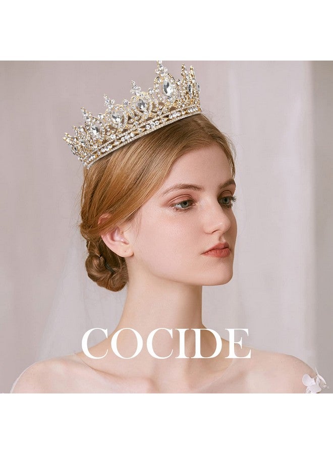 Cocide Queen Crown For Women Crystal Tiara And Crown For Girl Rhinestones Hair Accessories For Wedding Bride Birthday Party Prom Bridal Bridesmaid (Gold) - Image 4
