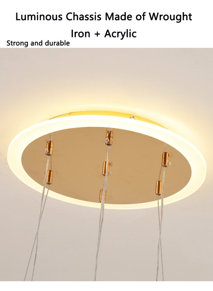 يزما العالمية ثريات LED ذهبية عصرية بثلاثة ألوان قابلة للتعتيم، مثالية لجزيرة المطبخ، غرفة الطعام، غرفة المعيشة، إضاءة سقفية عصرية قابلة لتعديل الارتفاع، مثالية لديكور المنزل العصري - Image 5