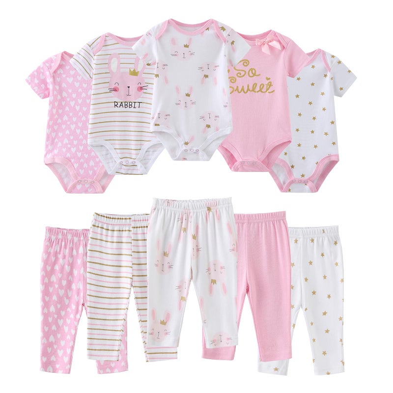 Ruliby Baby Girl Bodysuit and Pant Set Cotton Soft Newborn Clothes Outfits 03 month - Image 2