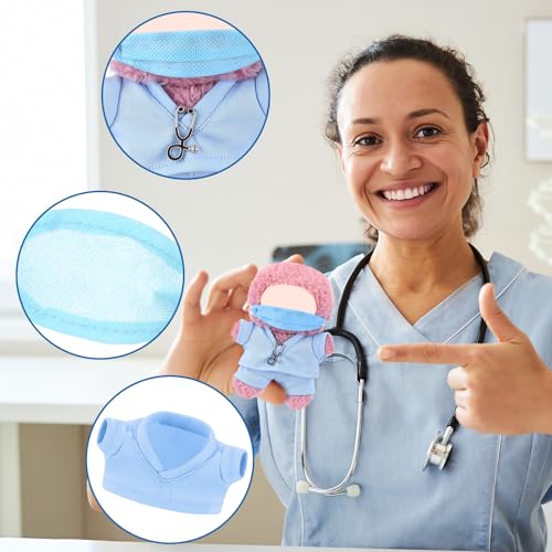 Velmitten 17cm Doll Clothes Doctor Nurse Scrubs Outfit Set for 17cm Dolls with Mini Mask Stethoscope Cute Nurse Uniform with Accessories Gift for DIY Dressup Lovers CollectorsLight Blue - Image 5