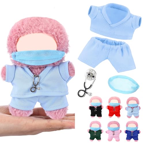 Velmitten 17cm Doll Clothes Doctor Nurse Scrubs Outfit Set for 17cm Dolls with Mini Mask Stethoscope Cute Nurse Uniform with Accessories Gift for DIY Dressup Lovers CollectorsLight Blue - Image 1