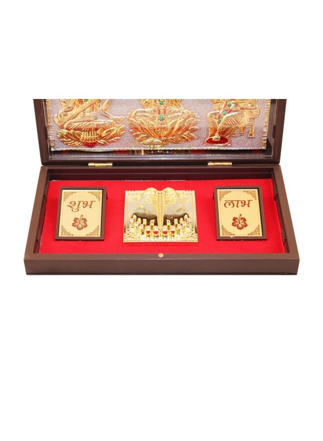 GoldGiftIdeas أفكار هدايا ذهبية إطار صورة لاكشمي غانيشا ساراتسواتي مطلي بالذهب عيار 24 مع صندوق تشاران بادوكا، هدايا تدشين المنزل، هدايا عودة للبويا - Image 2
