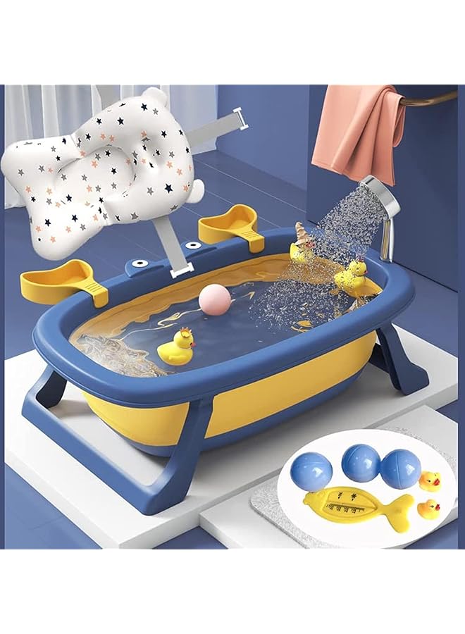 Premify Baby Bathtub Portable With Baby Cushion Collapsible Toddler Bath Tub For Kids Foldable Infant Shower Basin Anti Slip Skid Proof New Born Toddler Bathing Support Bath Organizers 0 2 Years - Image 1