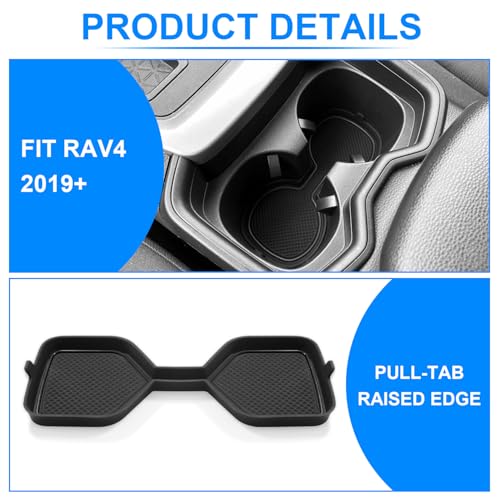 REMOCH إدخالات حامل الأكواب ثلاثية الأبعاد من REMOCH لملحقات تويوتا RAV4 2025 2024 2023 2022 2021 2020 2019 حصائر سيليكون لحامل الأكواب (مجموعة 2 قطعة، حواف سوداء) - Image 5