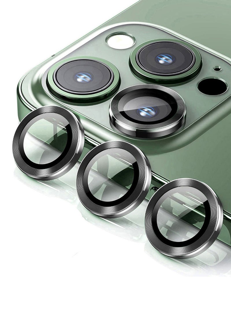 دبليو تيك ابل ايفون 16 برو / ايفون 16 برو ماكس 2024 بريميوم سبيكة حلقة عدسة الكاميرا خفف من الزجاج حامي درع - شفاف / أسود - Image 1