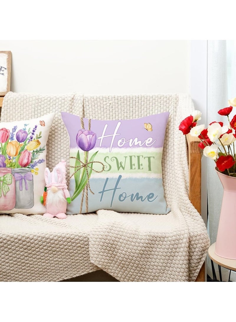 عام "أغطية وسائد، 4 قطع بتصميم حديقة مزرعة ملونة من البوليستر مقاس 18 × 18 بوصة، بتصميم زهور التوليب، زخارف موسمية أنيقة للمنزل، للفناء أو أريكة أو سرير المنزل" - Image 3