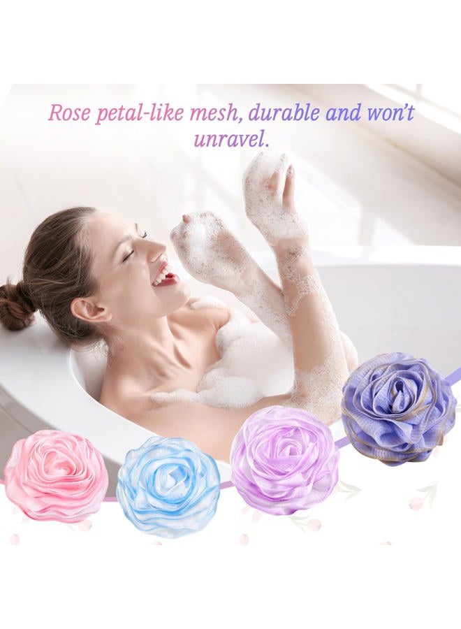 LAYUKI Bath Shower Sponge, Bath Loofah Sponge, Body Wash Sponge, Rose-Shaped Loofah Sponge, Exfoliating Bath Sponge, Body Scrubber (Set of 4 Pieces) - Image 2