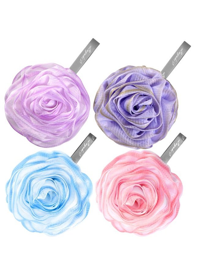 LAYUKI Bath Shower Sponge, Bath Loofah Sponge, Body Wash Sponge, Rose-Shaped Loofah Sponge, Exfoliating Bath Sponge, Body Scrubber (Set of 4 Pieces) - Image 1