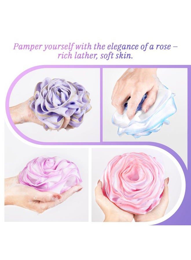LAYUKI Bath Shower Sponge, Bath Loofah Sponge, Body Wash Sponge, Rose-Shaped Loofah Sponge, Exfoliating Bath Sponge, Body Scrubber (Set of 4 Pieces) - Image 3