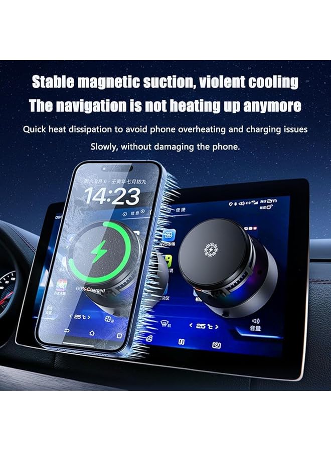 KASTWAVE Electric Vacuum Magnetic Car Phone Mount, 360° Rotating Suction Cup Holder, 15W Wireless Charge, 2-In-1 With Rgb Semiconduct Radiator, Strong Suction, For Car Mirro Gym All Smooth Surface - Image 2