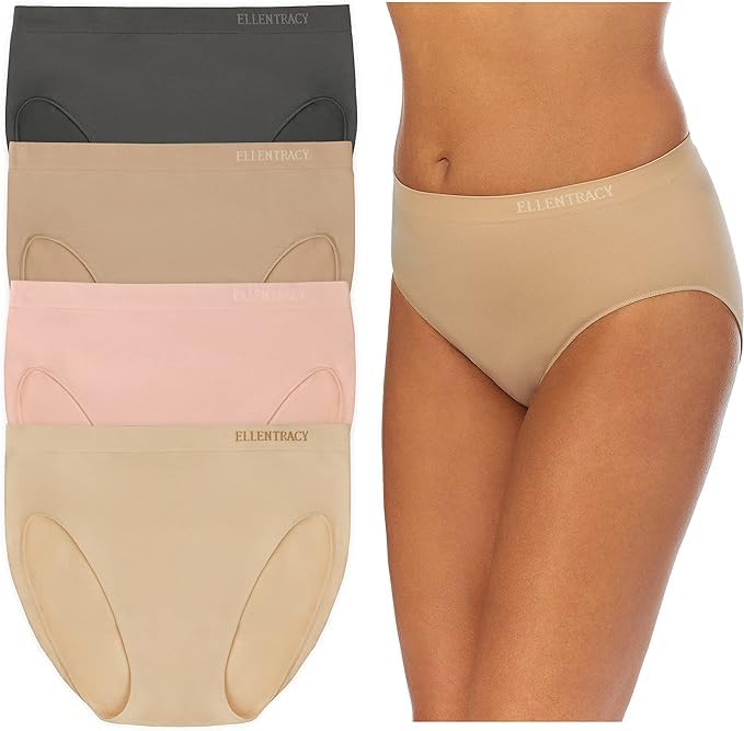 ELLEN TRACY Women’s High Cut Brief Panties Breathable Seamless Underwear 4-Pack Multipack (Regular & Plus Size) - Medium - Image 1