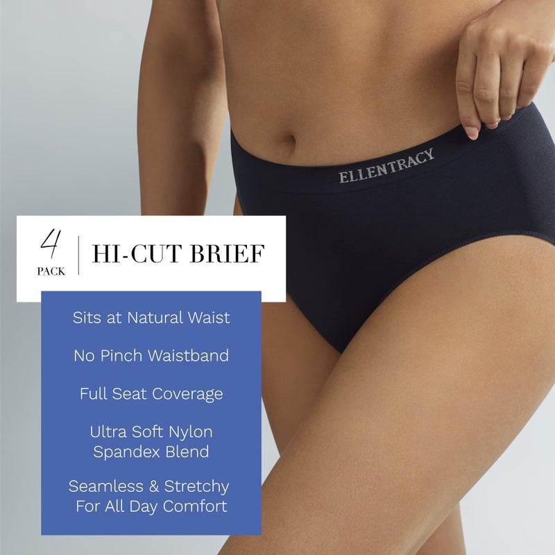 ELLEN TRACY Women’s High Cut Brief Panties Breathable Seamless Underwear 4-Pack Multipack (Regular & Plus Size) - Medium - Image 3