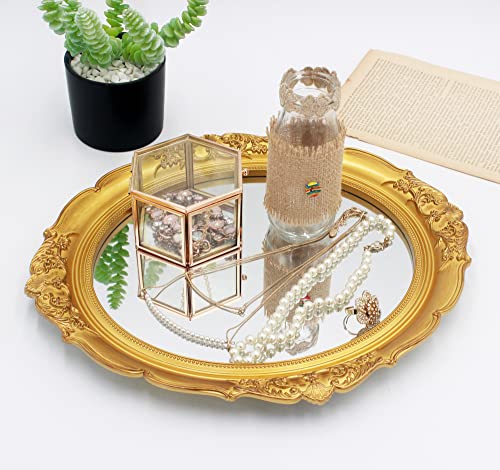 Eaoundm 13.1 x 14.8 inchs Decorative Wall Mirror,Vintage Hanging Mirrors for Bedroom Living-Room Dresser Decor Oval (Gold) - Image 3