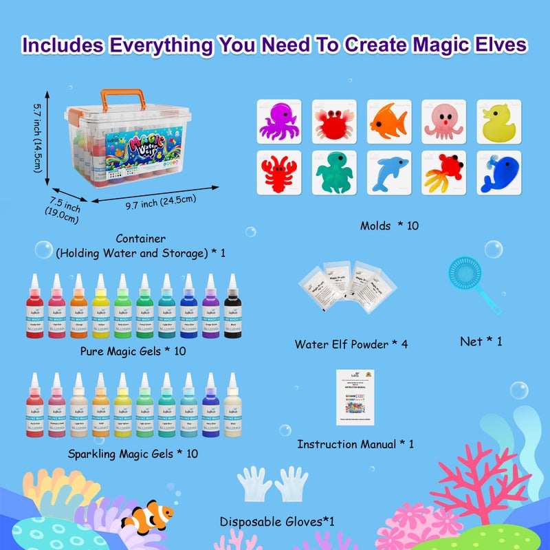 Kiditos Magic Water Elf Toy Kitâ€“Squishies for Kids, 20 Gels & 10 Molds, Magic Gel Water Pets Sensory Toy, Fun DIY Craft Kit, Party Favors, Birthday & Christmas Gifts for Kids Ages 3+ - Image 5