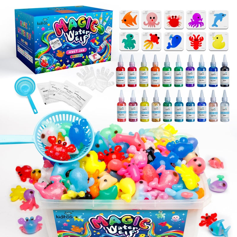 Kiditos Magic Water Elf Toy Kitâ€“Squishies for Kids, 20 Gels & 10 Molds, Magic Gel Water Pets Sensory Toy, Fun DIY Craft Kit, Party Favors, Birthday & Christmas Gifts for Kids Ages 3+ - Image 1