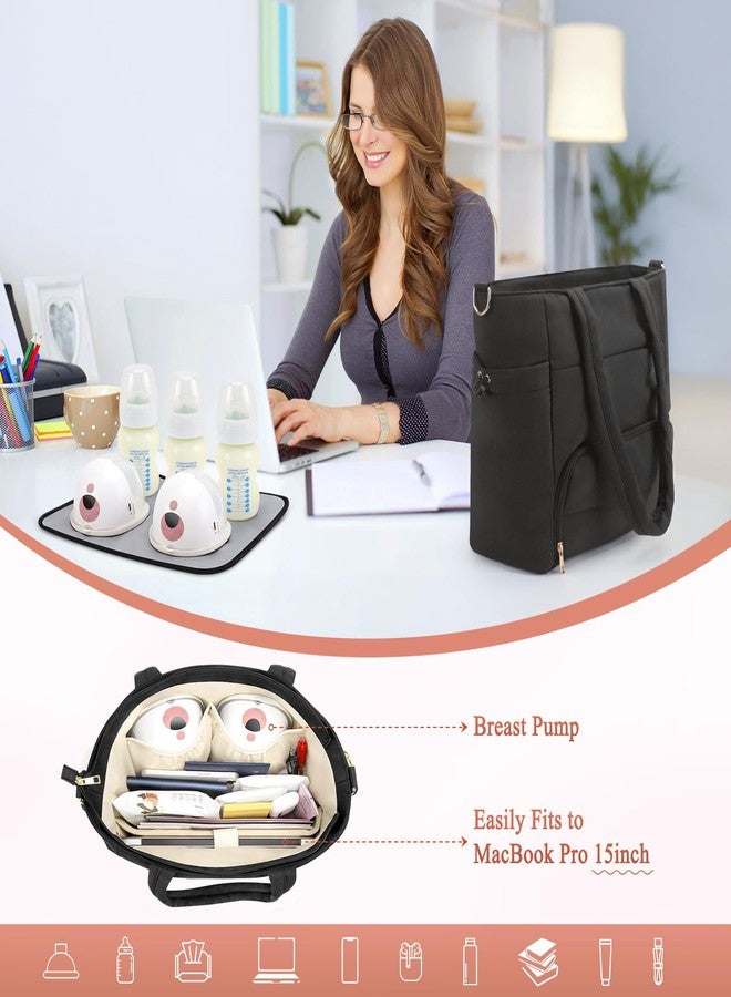 Adworte Wearable Breast Pump Bag for Working Mom, Breastmilk Cooler Tote Bag with Insulated Compartment, Breast Pump Bag with Ice Pack & 16‘’ Laptop Sleeve, Baby Bottle Cooler bag for Nursing, Work, Travel - Image 2