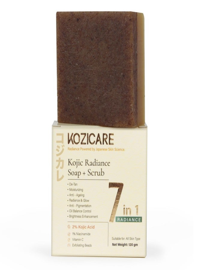 Kozicare Kojic Radiance Soap and Scrub 120g with 2% Kojic Acid 1% Niacinamide and Vitamin C - Detan Exfoliating Bar for Face and Body - Fades Dark Spots for Men and Women - Image 1
