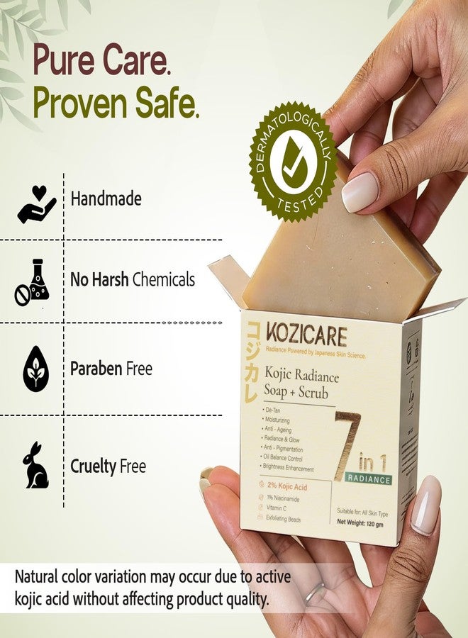 Kozicare Kojic Radiance Soap and Scrub 120g with 2% Kojic Acid 1% Niacinamide and Vitamin C - Detan Exfoliating Bar for Face and Body - Fades Dark Spots for Men and Women - Image 5